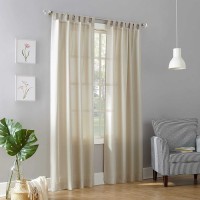 No. 918 Trevor Heathered Texture Semi-Sheer Tab Top Curtain Panel, Ecru, 40" x 63" Panel