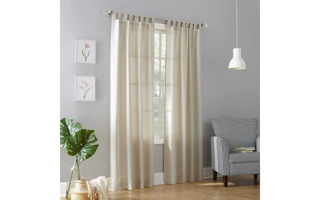  Trevor Heathered Texture Semi-Sheer Tab Top Curtain Panel, Ecru, 40" x 63" Panel