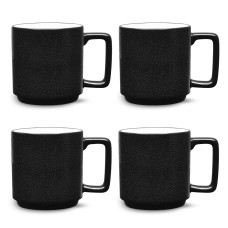 Noritake Colortex Stone Stax Mugs, Set of 4, Black