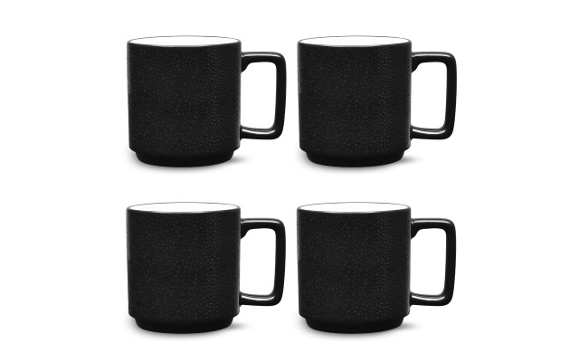  Colortex Stone Stax Mugs, Set of 4, Black