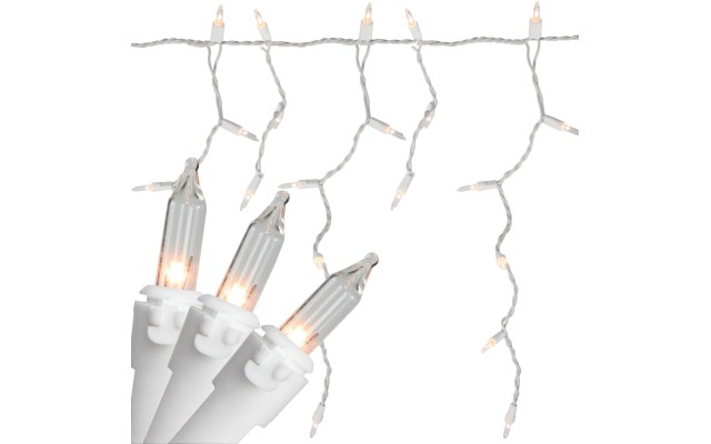  100-Count Clear Mini Icicle Christmas Lights – 5.75′ ft White Wire