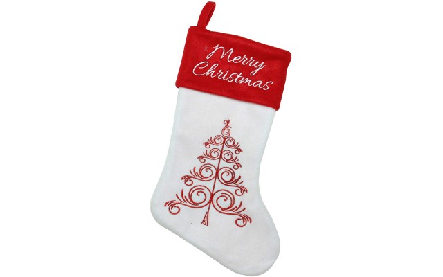  15.5″ White and Red Merry Christmas Stocking with Cuff