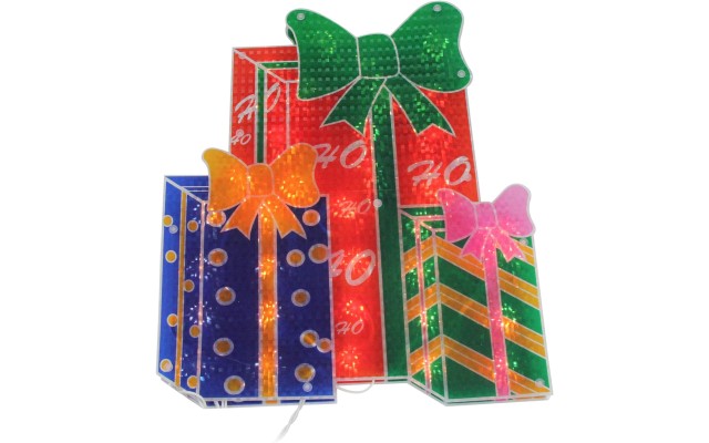  17″ Double-Sided Lighted Holographic Shimmering Christmas  Presents Window Silhou, Red