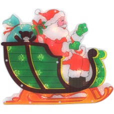 Northlight 17″ Lighted Holographic Santa in Sleigh Christmas Window Silhouette Decorations, Green