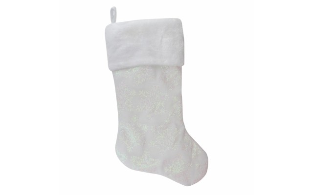  22″ LED Lighted White Iridescent Glittered Snowflake Christmas Stocking