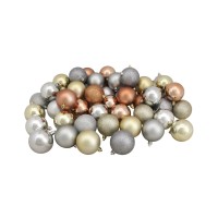 Northlight 60ct Silver/Champagne/Almond/Pewter Shatterproof 3-Finish Christmas Ball Ornament, 2.5”