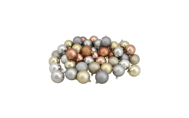  60ct Silver/Champagne/Almond/Pewter Shatterproof 3-Finish Christmas Ball Ornament, 2.5”