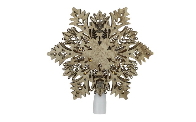  Lighted Battery Operated Snowflake Christmas Tree Topper, 8.5”, Brown