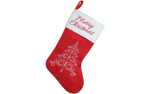  Merry Christmas Tree Stocking Cuff (19″, White/Red)