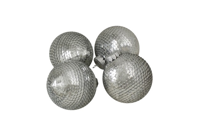  Shiny Silver Sequin Christmas Ball Ornaments – 4 Piece