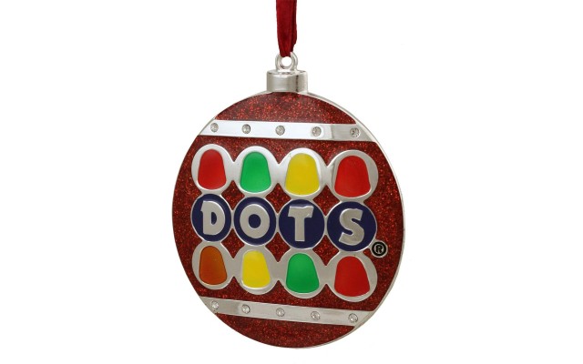  Silver Plated Dots Candy Logo Christmas Ornament with European Crystals, 3.5″