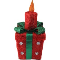 Northlight Y83828 Lighted Sparkling Sisal Present with Candle Christmas Yard Art Decoration, 20″, Red
