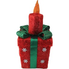 Northlight Y83828 Lighted Sparkling Sisal Present with Candle Christmas Yard Art Decoration, 20″, Red