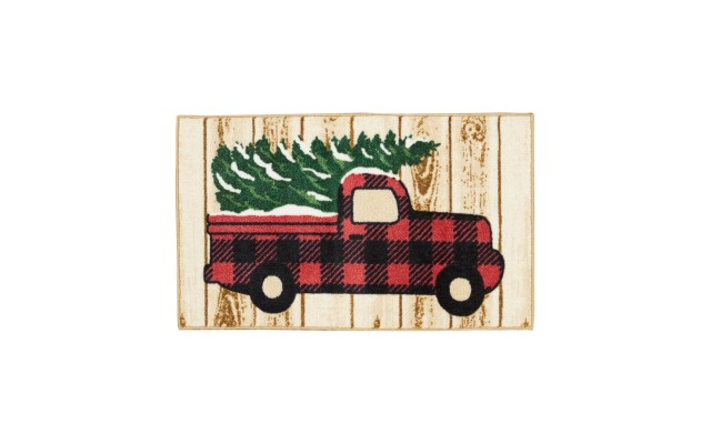  Plaid Truck with Tree Accent Décor Accent Rug,18×30, Beige