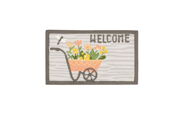  Welcome Wheelbarrow Hand-Hooked 18″ x 30″ Accent Rug, Gray