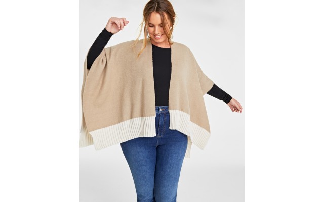  Tight Knit Reversible Wrap Sweater, Grey/Taupe