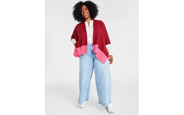  Tight Knit Reversible Wrap Sweater, Wine Multi