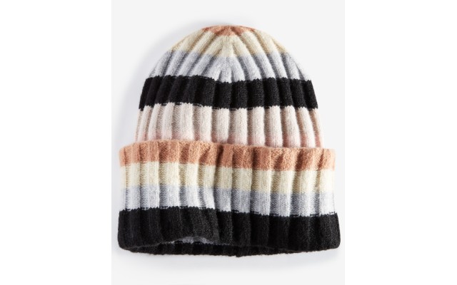  Women’s Striped Wide-Ribbed Beanie, Neutral