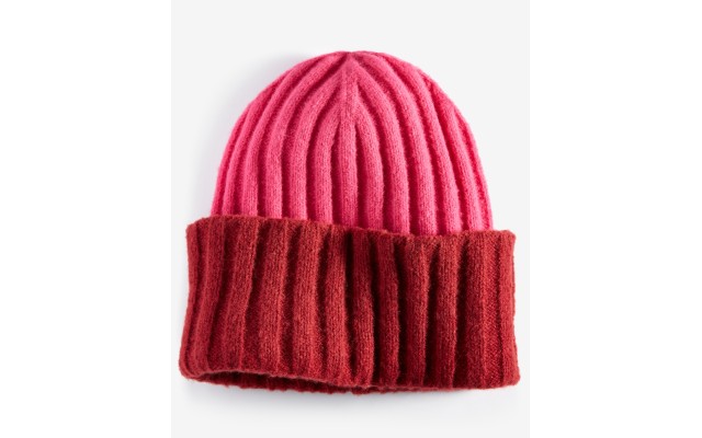  Women’s Wide-Ribbed Colorblocked Beanie, Pink/Red