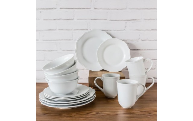 Over and Back Crest 16Pc Dinnerware Set, White