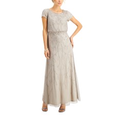 Papell Studio Womens Embellished Blouson Gown, Gray/4
