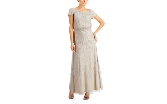  Womens Embellished Blouson Gown, Gray/4