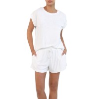 Papinelle Women's French Terry Short Pajama Sets, White, Medium