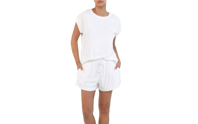 Papinelle Women's French Terry Short Pajama Sets, White, Medium