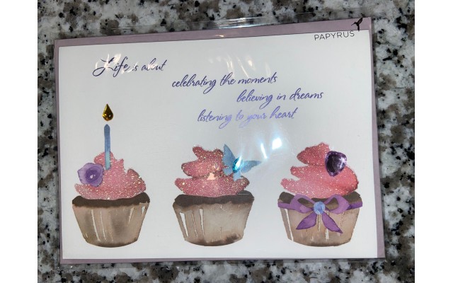  Birthday Card – “Celebrating the Moments” Sparkle Cupcakes