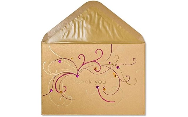  Gemmed Thank You Card by  (Blank Inside), Gold, 7.25 x 5.25 x 0.1