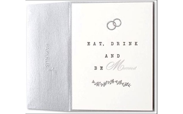  Letterpress Wedding Greeting Card And Envelope; Eat, Drink, Be Married