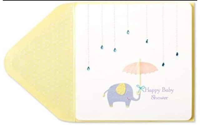  Raindrops, Umbrella and Elephant Baby Shower Card