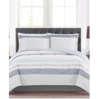 Pem America Grace Stripe Reversible 3-Piece Comforter Sham Set, Full/Queen, Multi