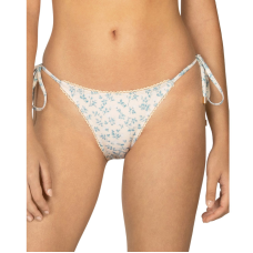 Peony Printed Side Tie Bikini Bottom, White, 8