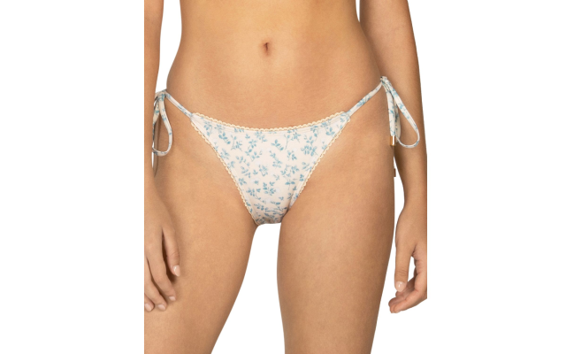  Printed Side Tie Bikini Bottom, White, 8