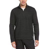 Perry Ellis Portfolio Men’s Portfolio Heathered Textured Knit Quarter-Zip, Dark Gray, XL