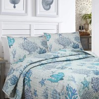 Pieridae Lightweight Reversible Microfiber Quilt Bedding Set, 2 Piece, Full/Queen, Seascape Ocean
