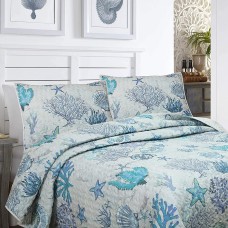 Pieridae Lightweight Reversible Microfiber Quilt Bedding Set, 2 Piece, Full/Queen, Seascape Ocean