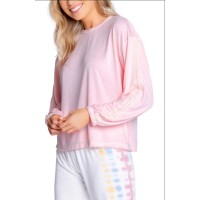PJ Salvage Sunset Crochet Inset French Terry Top, Pink, Medium