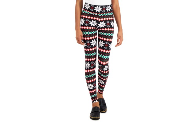  Juniors’ Holiday Printed Leggings, Black/S