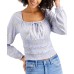 Planet Gold Juniors Square-Neck Smocked Top, Blue Fog, Large