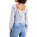 Planet Gold Juniors Square-Neck Smocked Top, Blue Fog, Large