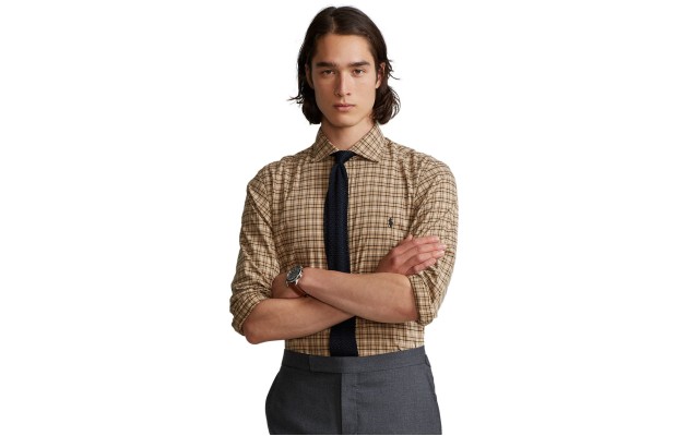  Men’s Classic-Fit Twill Shirts, Tan, X-Small