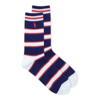 Polo Ralph Lauren Stripe On Ribbed Crew Socks, Navy, 9-11