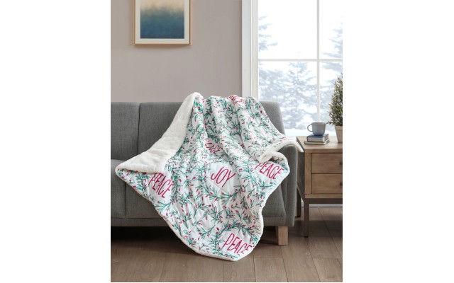  Holiday Printed Velvet to Sherpa Throws, Peace Joy, 50
