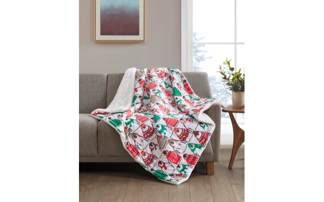  Holiday Printed Velvet to Sherpa Throw, 50″ x 60″