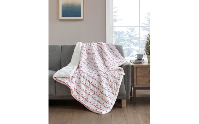  Holiday Printed Velvet to Sherpa Throw 50×60
