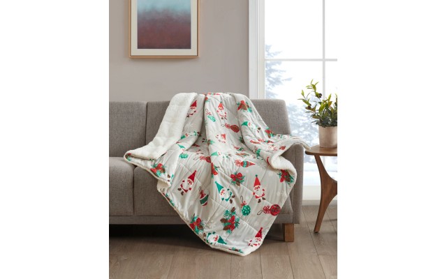  Holiday Printed Velvet to Sherpa Throws, Gnomes, 50