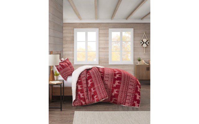  Reversible Velvet to Sherpa Comforter Set,, Red, King