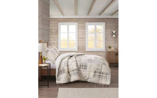  Reversible Velvet to Sherpa Comforter Sets, Beige, Full/Queen